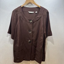 Avenue Linen Chocolate Brown Retro Style Button Down Short Sleeve Shirt SZ 18/20