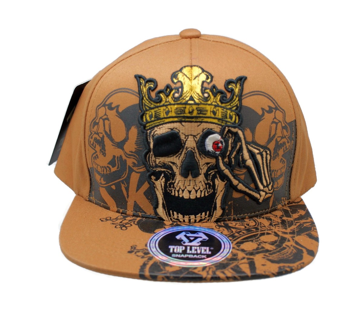 Top Level Skull King Embroidered Hip Hop Snapback Adjustable
