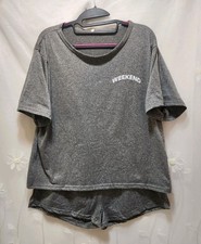 Womens 2 Piece Gray XL Pajama Set Weekend T-Shirt  Shorts Sleep Soft Loungewear
