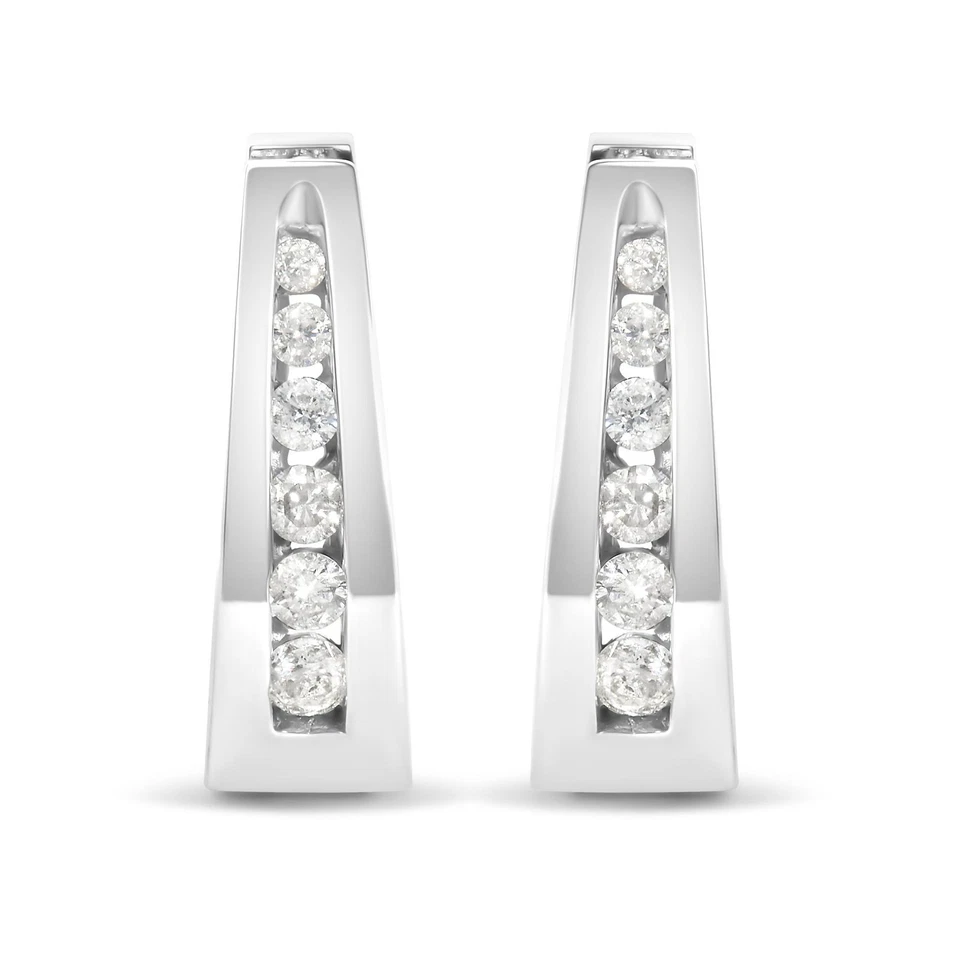 14k White Gold Channel-Set Brilliant Round-Cut Diamond  Hoop Earrings - Image 2 of 2