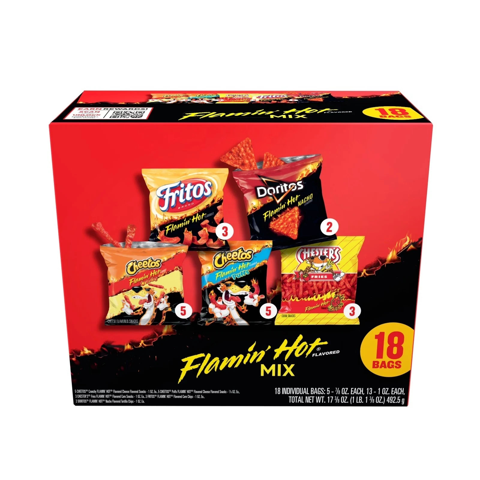 New Frito-Lay Flamin' Hot Mix Variety Pack Snack Chips, 18 C