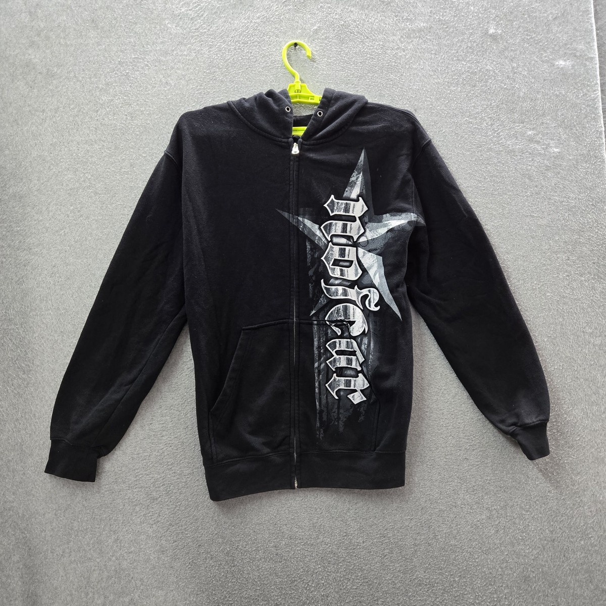 VINTAGE No Fear Men Hoodie M Black Fleece Star Y2K Grunge Skater