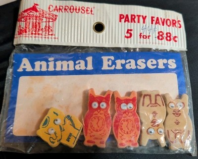 NOS 1950's Vintage Animal Erasers with Google Eyes Party Favors Japan New SEALED