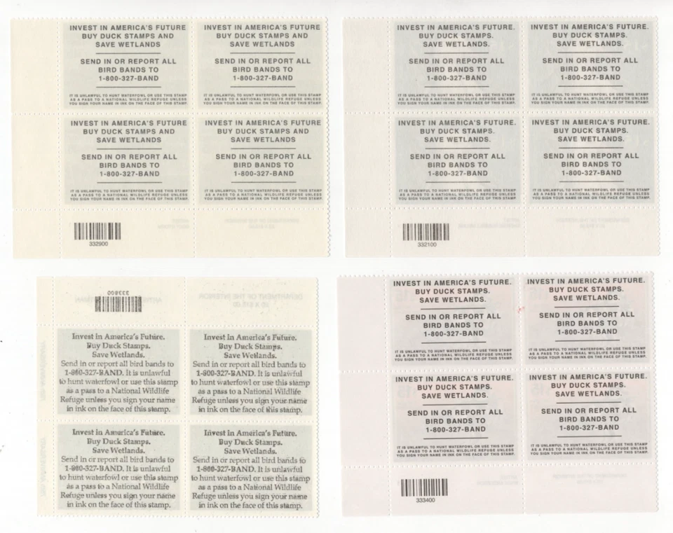 US 2006-09 FEDERAL DUCK HUNTING STAMPS $15 / FACE EACH, FOUR PLATE # BLOCKS OF 4 - Image 2 of 2