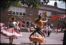 School Dance Program Girls Dresses 35mm Slide 1950s Red Border Kodachrome