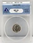 1958-D Roosevelt Dime ANACS MS65 FSB FULL BANDS 10c 90% Silver Denver US Coin