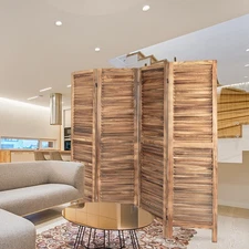 4 Panels Wood Louvered Room Dividers Folding Privacy Screens Freestanding Brown