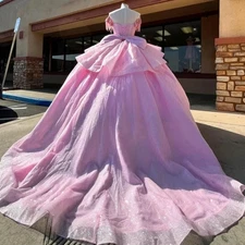 Custom Made Pink Princess Girl QuinceaneraDress Off Shoulder Beading Lace Up Bow