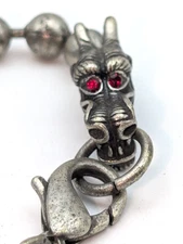 Vintage PANAMA JACK Necklace Red Jeweled Eyes Dragon Head Clasp Free shipping