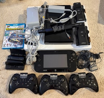 Nintendo Wii U (32GB) Console 3 Pro Controllers Nyko Charger Bundle Tested