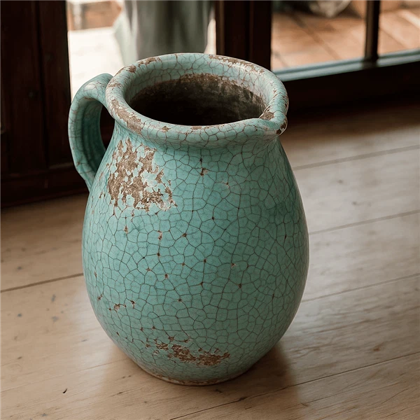 Hochwertiger Krug Keramik Kanne hellblau Vase Used Look Dekovase Shabby Chic - Bild 2 von 4