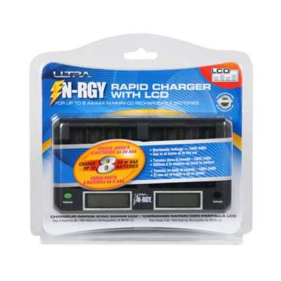 Ultra N-RGY AA/AAA LCD Rapid Charger - 8x Slots, Ni-MH/Ni-CD 4x AA Included!