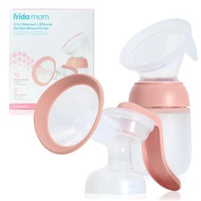 Frida Mom 2-In-1 Manual Breast Pump with Hands-Free Silicone Suction Cup, Milk
