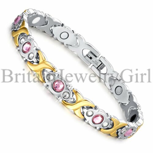 Women's Stainless Steel Silver&Gold Tone Magnetic Health Therapy Bangle Bracelet - Picture 1 of 5