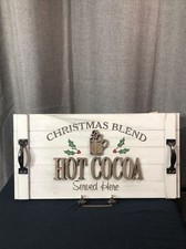 Christmas Blend Hot Cocoa Served Here MDF Sign Metallic Handles Wall Decor 18.5"