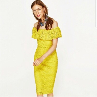 Zara NWT Yellow Lace Off Shoulder Dress | eBay Zara NWT Yellow Lace Off Shoulder Dress | eBay