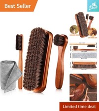 Premium Complete Shoes Shine Brush Set - Horsehair Wood - Microfiber Cloth