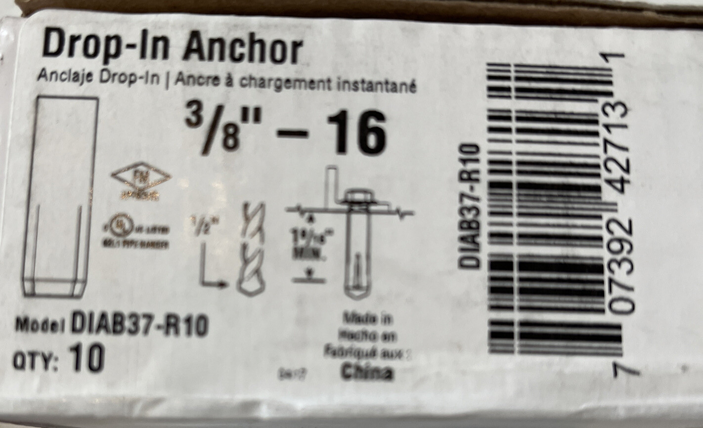 SIMPSON STRONG TIE 3/8"-16 Drop In Threaded Anchors #DIA37-R10 (10 PCs)