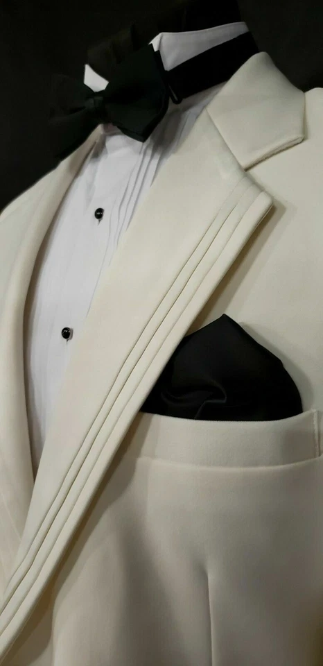 Off White Ivory DJ  Dinner Jacket lapel Notch Tuxedo Coat 2 Button Cruise Mason - Image 3 of 3