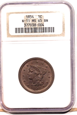Empire Ears Bravado（初代）美品 1854 United States Large Cent Braided Hair N-11 NGC MS 65 Brown | eBay