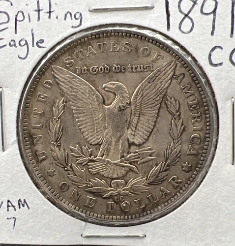 1891 CC $1 Morgan Dollar Coin Choice VF Very Fine Vam 7 Spitting Eagle Variety