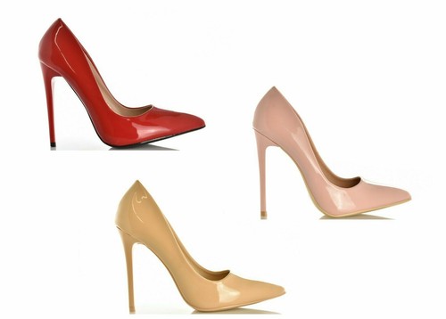 Scarpe Donna Decoltè alto Decollete vernice elegante punta tacco spillo 12  rosa | eBay