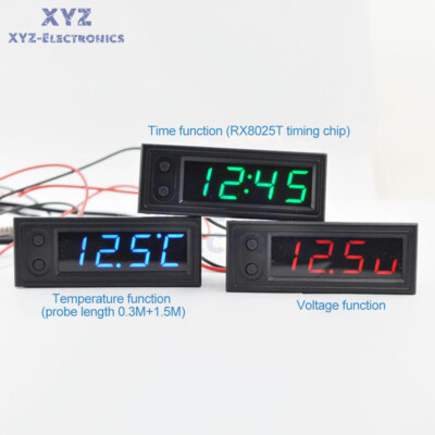 12V 3 in 1 Car Electronic Clock Temperature Voltage Gauge Thermometer Voltmeter