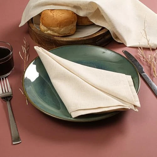 Natural Color Cotton Linen Blend Napkins Set of 18" x 18" (Set of 1) Natural. - Image 2 of 4