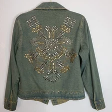 Embellished Studded Western Denim Jean Jacket Cattlelac Ranch Size Large GUC!