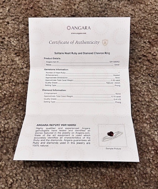 Solitaire Heart Ruby and Diamond Silver Chevron R… - image 4