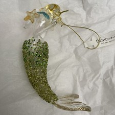 Demdaco Mermaid Holding a Starfish Blown Glass Ornament With Glitter Fins New