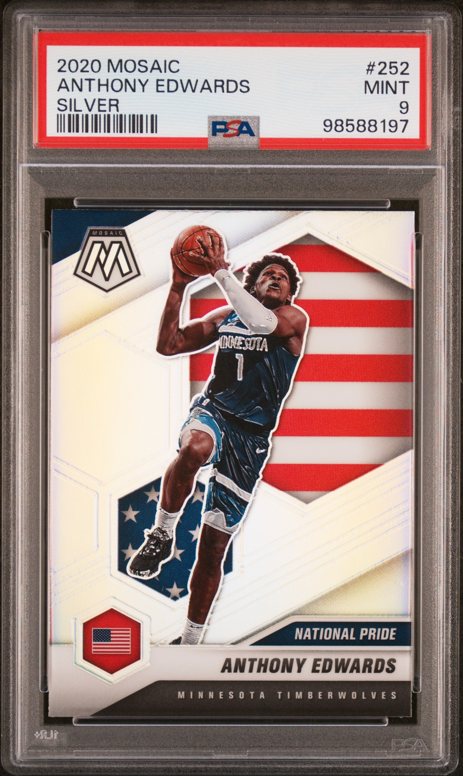 2020 Panini Mosaic #252 Anthony Edwards Rookie Silver PSA 9