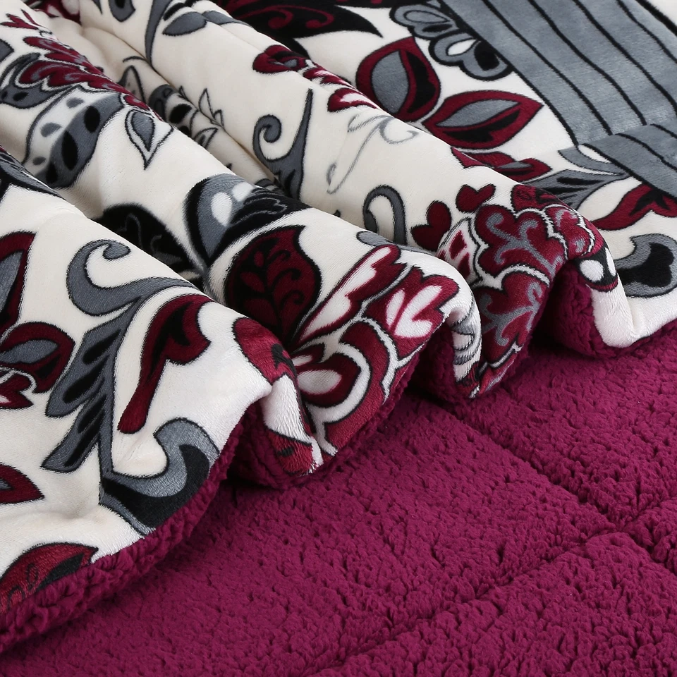 Juego de edredón de 3 piezas mullido ultra acogedor suave impreso micromink Sherpa juego de edredón Foto 3 de 4