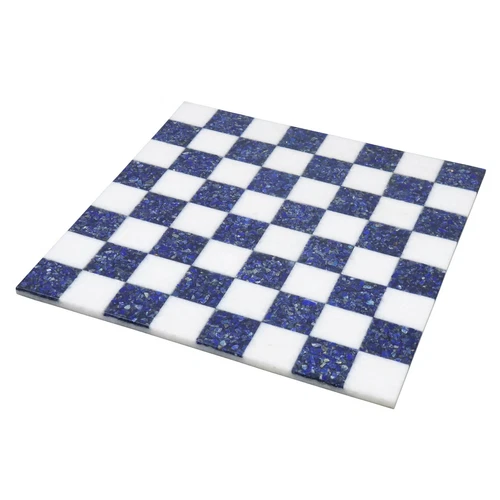15'' Borderless Marble Stone Luxury Chess Board - Lapis lazuli Blue and White