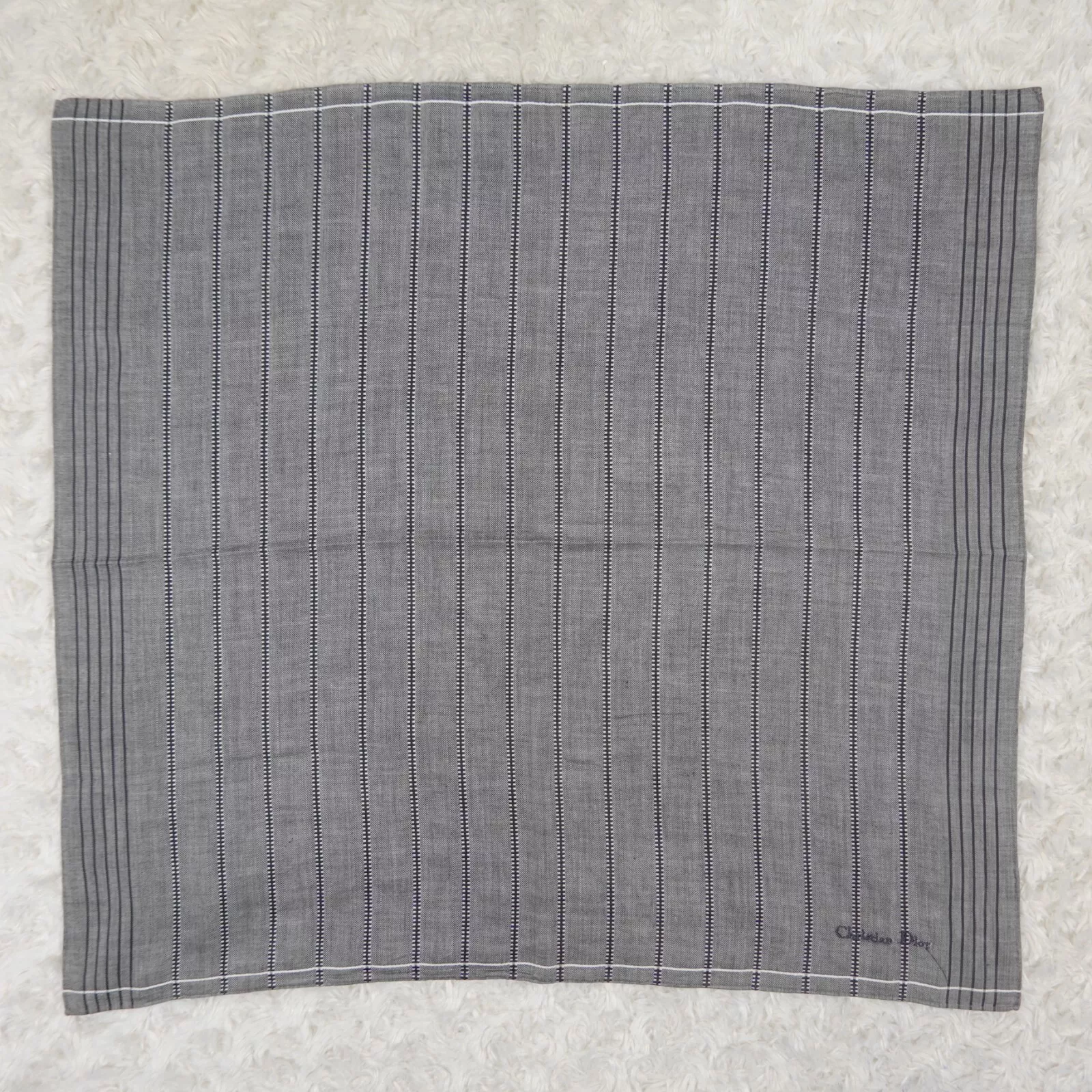 N616 CHRISTIAN DIOR Gray Jacquard Cotton Scarf Scarves Pocket Square 19