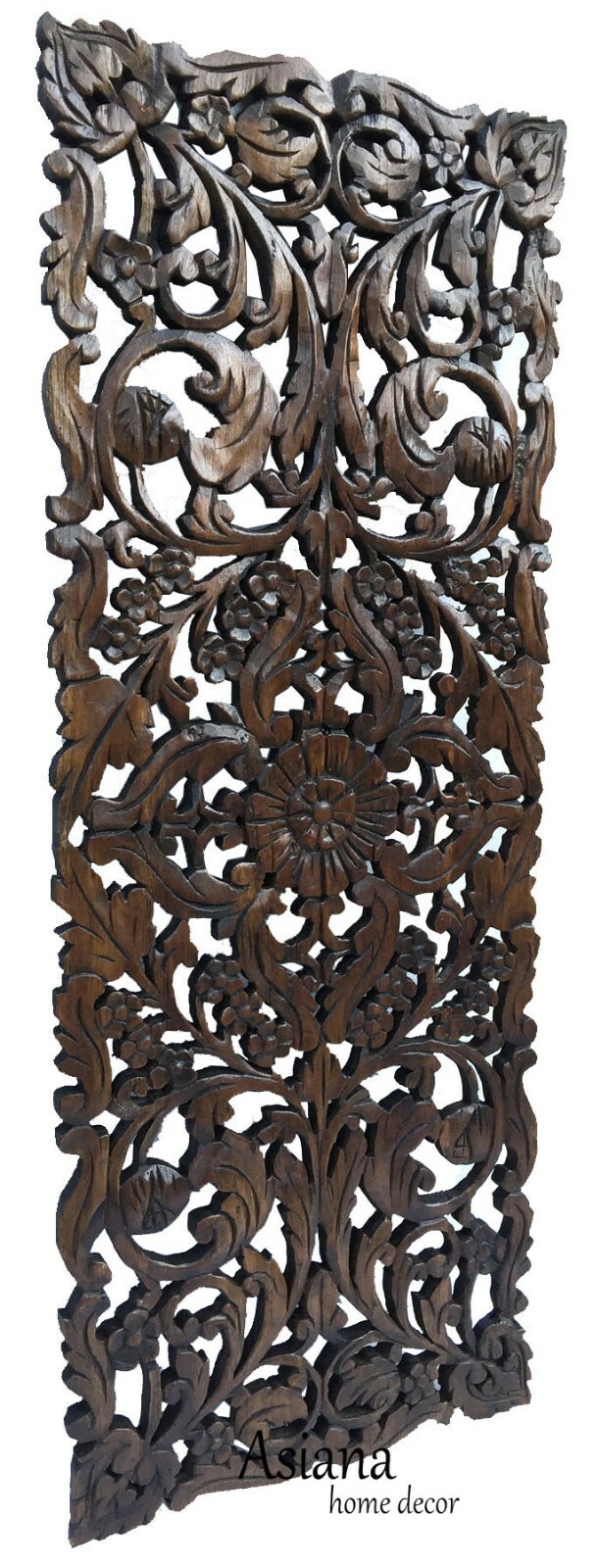 Tropical Floral Wood Carved Wall Decor Panel.Dark Brown 35.5"x13.5" | eBay