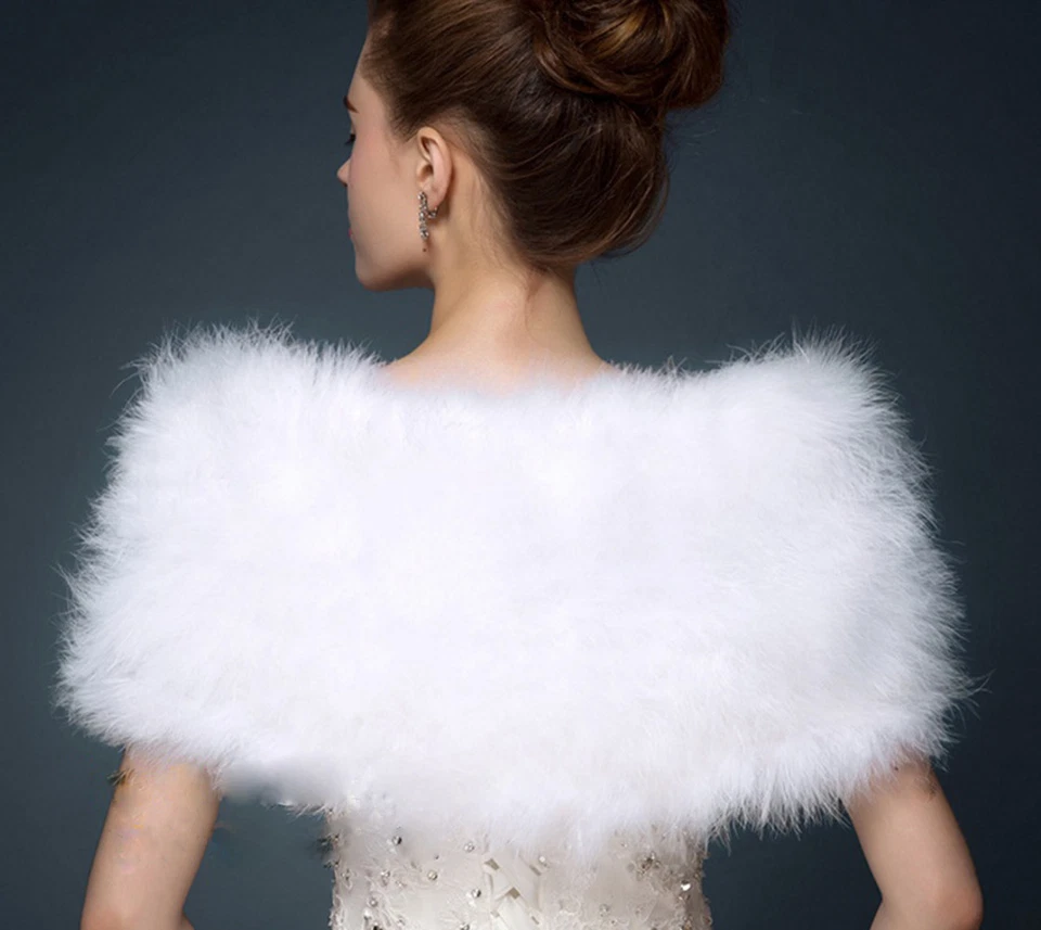 Real Ostrich Feather Fur Shrug Cape Warm Shawl Wraps For Bride Wedding Party - Image 2 of 4