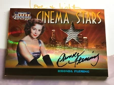 RHONDA FLEMING autograph 40/40 signed DONRUSS Celebrity cuts CS-49 SCREEN WORN