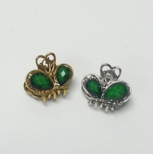 Set of 2 Butterfly Hair Claw Clip Silver  Gold Metal with Green Rhinestones
