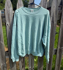 PINK Victoria's Secret Women's Green Solid Logo Crewneck Pullover Sweatshirt S
