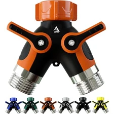 Hose Splitter 2 Way, Heavy Duty Metal Connector, Two Way Garden Hose Orange