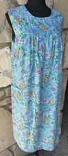 Vintage NATIONAL Duster House Dress Medium Turquoise Blue Floral Butterflies EC