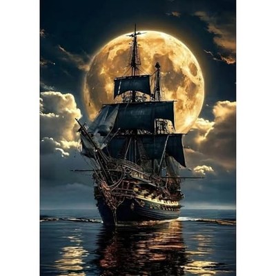 Pirate Ship Diamond Art Kits for Adults,5D Moonlight Full Round Drill LC004