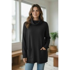 Mudpie Charcoal Gray Cozy Oversized Turtleneck Sweater Pockets One Size