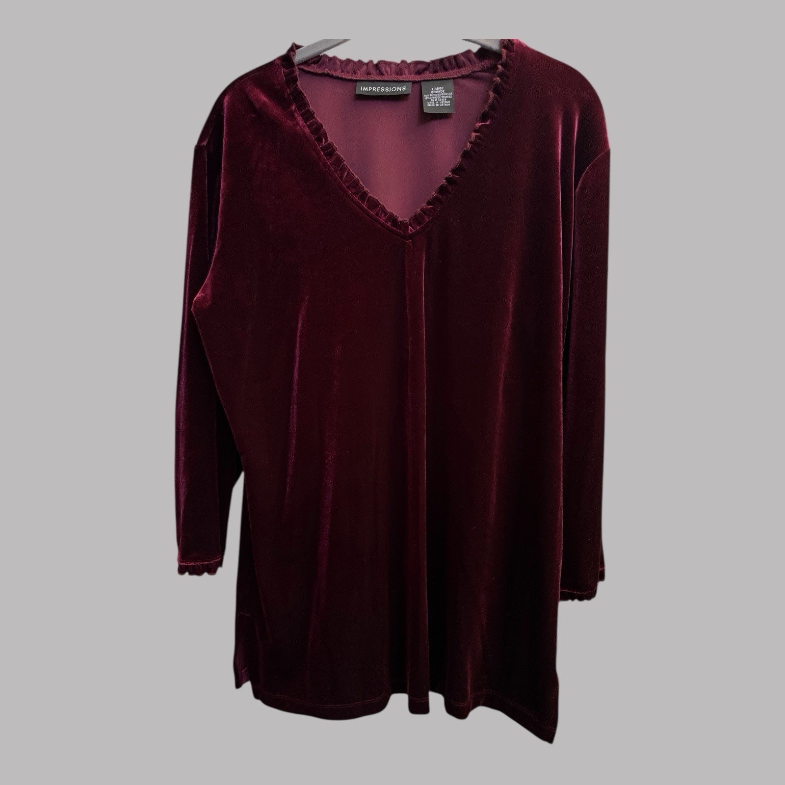 Velvet Whimsigoth Holiday Dark Romantic Wine Burgundy Tunic Top Cozy Ruffle L