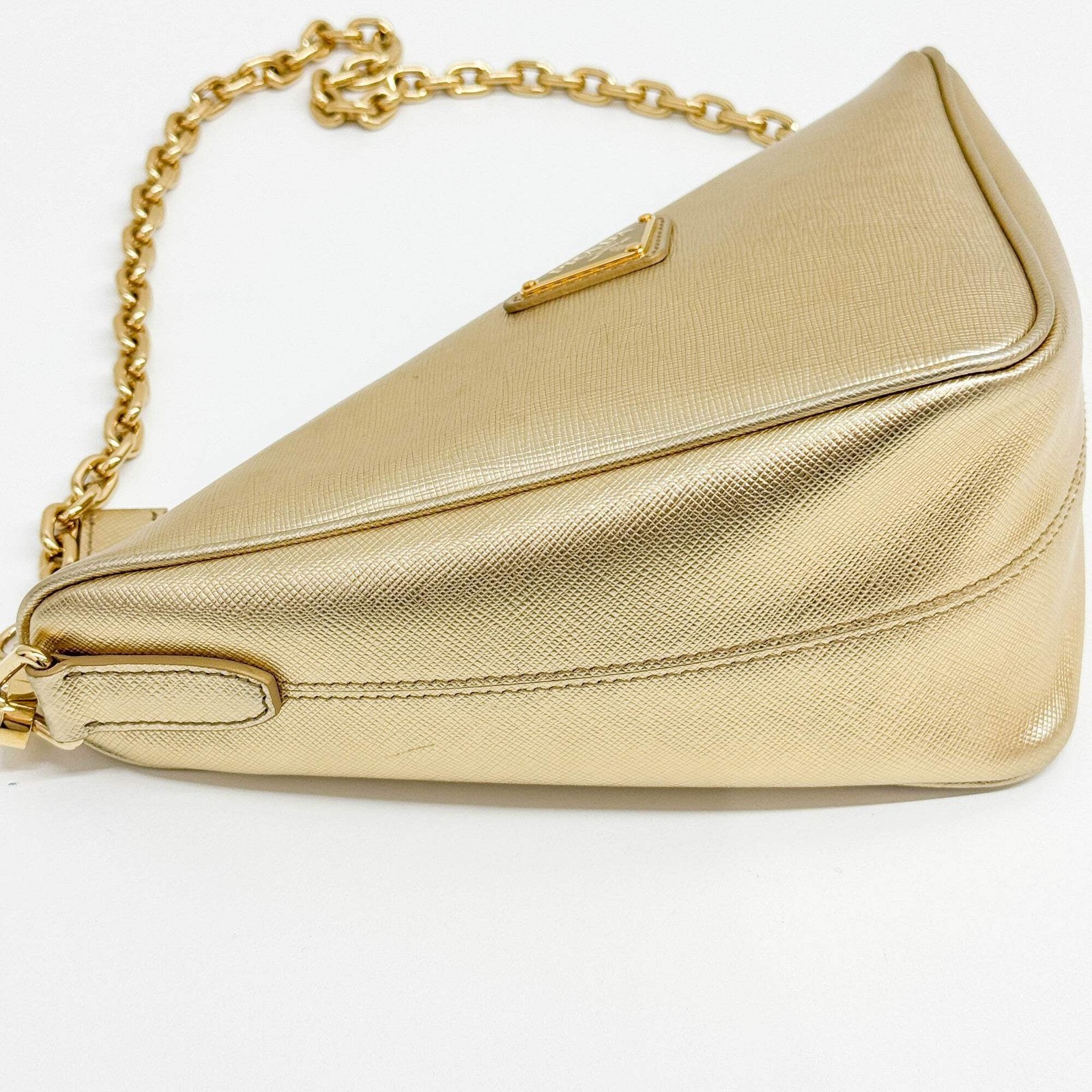 PRADA Triangle Gold Leather Two Way Bag thumbnail 9