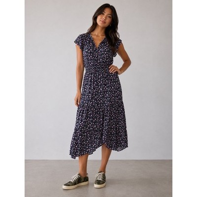 Destination 365 Printed Short-Sleeve Midi Dress Smocking sz MP NWOT # Bag 16