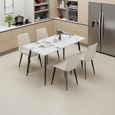 Dining Table with Sintered Stone Tabletop and Metal Legs, 63" Rectangular Mode