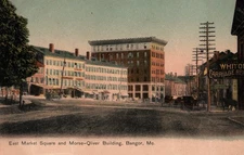 Bangor, Maine - East Market Square / Morse-Oliver Building / Carriage Postcard