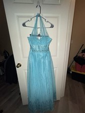 Zum Zum By Niki Livas Teal Glitter Halter Prom Dress Y2K90s Size 3/4 Made In USA